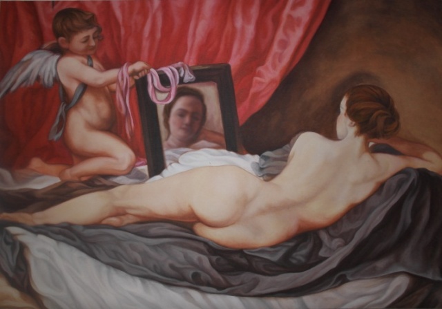 Venus vor dem Spiegel (210cm x 145cm); Original: Diego Velázquez (um 1650), Oel auf Leinwand, 177cm x 122cm - (verkauft)
